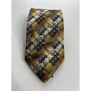 Stefano Milano Gold, Purple, Blue Geometric Pattern 100% Silk Handmade Tie NWT